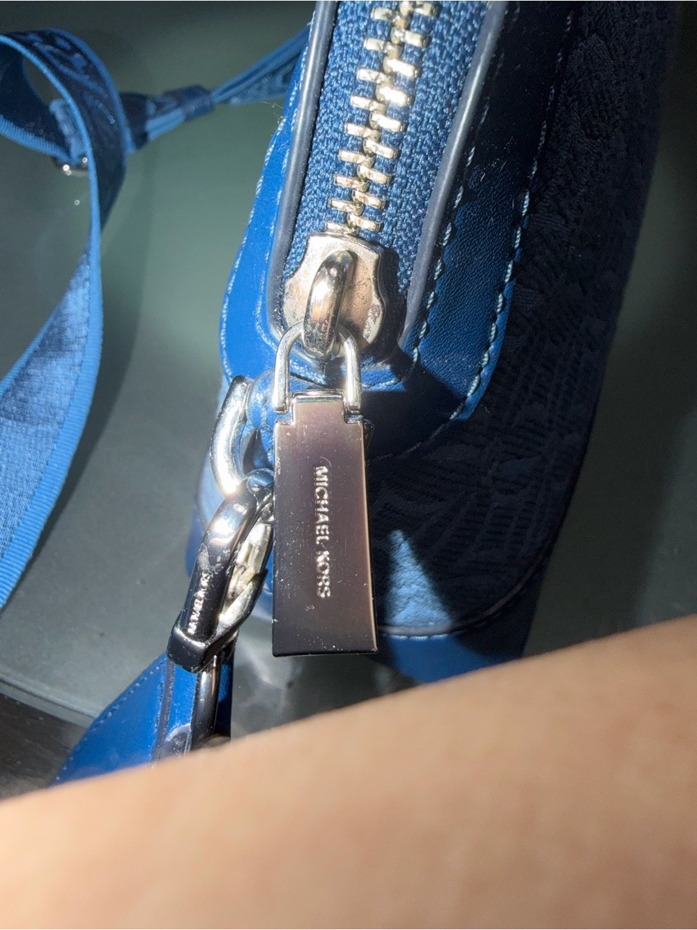 Michael Kors Blue Embossed Logo Jacquard Crossbody Bag with Branded Strap - Picture 8 of 12